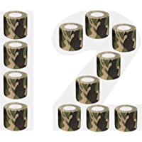 AMATHINGS Vendaje autoadhesivo (12 unidades- 5 cm de ancho- 450 cm de largo)- diseño de camuflaje- color verde